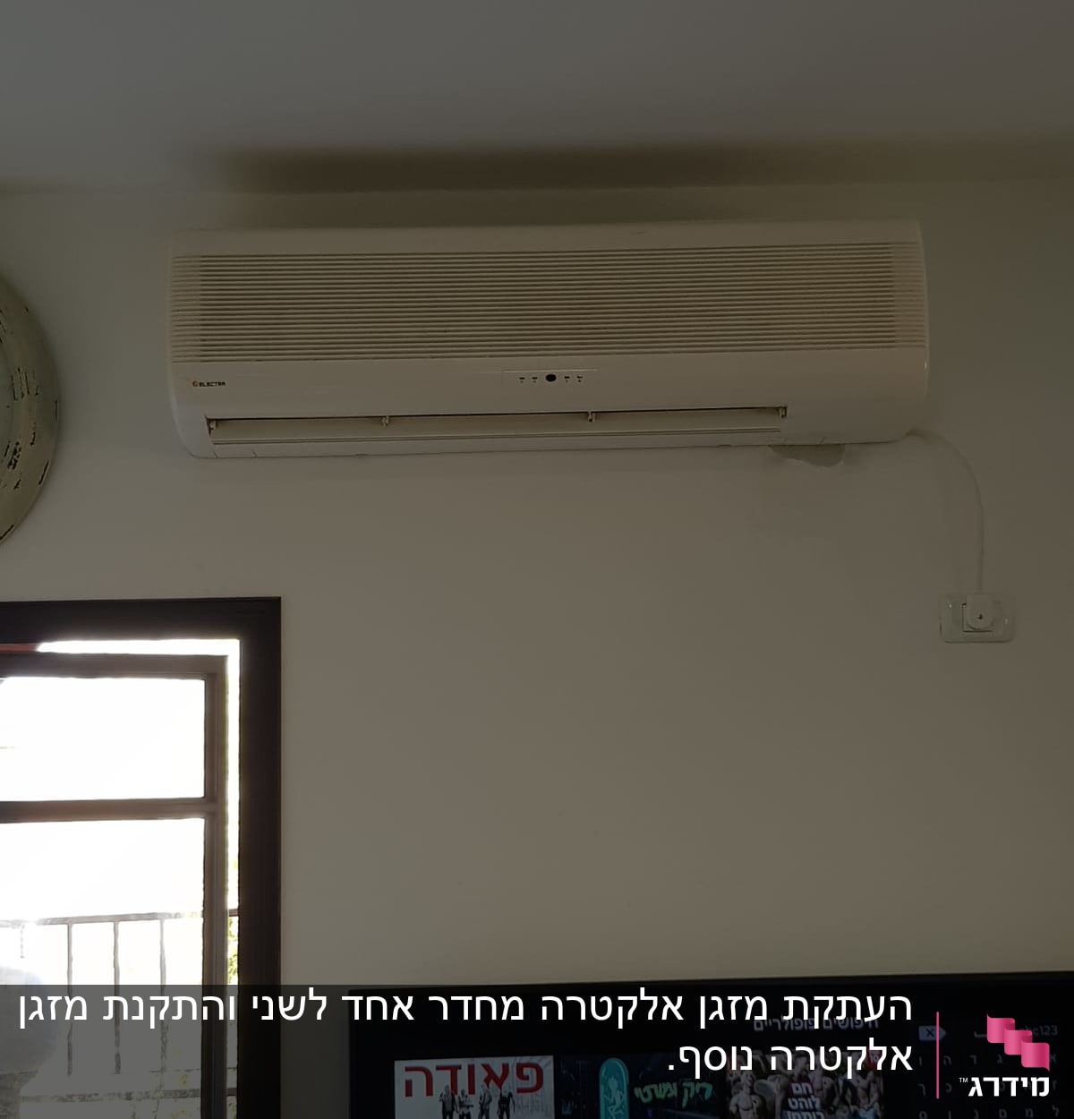 מזגן מותקן על קיר לבן בחדר